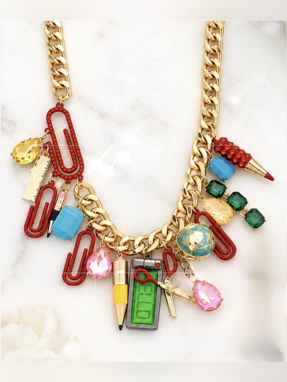 Betsey Johnson Back to School / Teacher Charm Statement Necklace-NWT